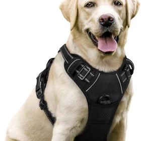 Dog Harness No Pull with 2 Leash Clips, Adjustable Soft Padded, Reflective Oxford No Choke Pet Vest with Easy Control Handle for Large Dogs, Black, M