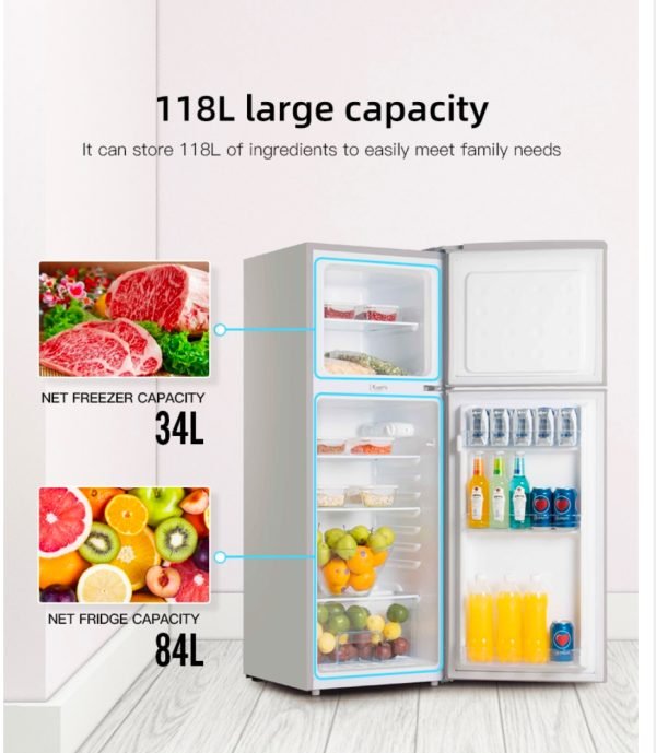 Skyrun 118L Double Door Top Mount Fridge (BCD-118HC) - Black - Image 3