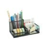 Mesh Metal Desk Pen Stand 3-Compartment Memo Pad Pen-Pencil Holder
