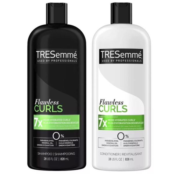 TRESemmé flawless Curls Shampoo and Conditioner Set Curly Hair Products with Coconut Oil Leaves Curls Defined Sulfate Free Frizz Free 28 Fl Oz Ea
